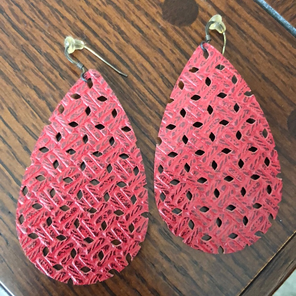 Red Cutout Nickel and Suede Earrings
